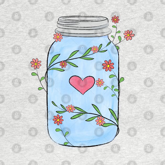 Mason Jar With Flowers, Leaves and a Heart by Lizzamour